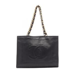 Chanel Deka Coco Mark Tote Bag Leather Black